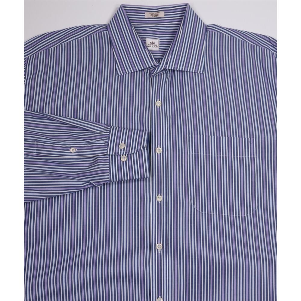Peter Millar Blue Purple Striped Cotton Button Up Dress Shirt XL